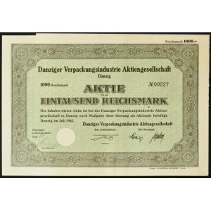 Danzig, Danziger Verpackungsindustrie AG, Aktie 1.000 Mark 1942