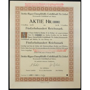 Szczecin, Stettin-Rigaer Dampfschifts-Gesellschaft Th. Gribel, 1 500 marks 1922