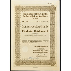 Aktiengesellschaft Adolph H. Neufeldt Metallwarenfabrik und Emaillirwerk, osvedčenie o podiele na zisku, 50 mariek 1926