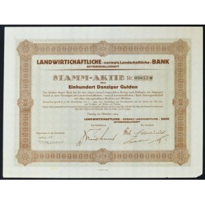 Gdaňsk, Landwirtschaftliche Bank AG, 100 guldenů, 1924