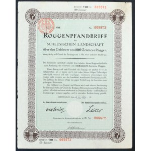 Schlesische Landschaft, Roggenpfandbrief, 100 cetnárov žita, 1924