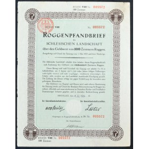 Schlesische Landschaft, Roggenpfandbrief, 100 cetnars of rye, 1924