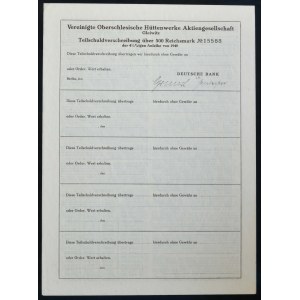 Vereinigte Oberschlesische Huttenwerke Aktiengesellschaft, 4,5% obligacja 500 marek 1942