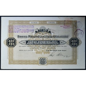 Bank Małopolski S.A., 400 korún, 1920
