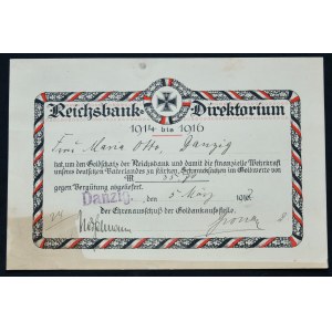 Danzig, Ríšska banka, certifikát, 1917.