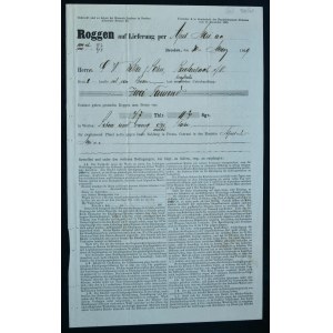 Wrocław, dokument dotyczący dostawy żyta, 1869