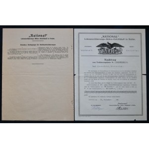 National Lebensversicherungs AG, pojistná smlouva a dodatek k pojistné smlouvě 1926