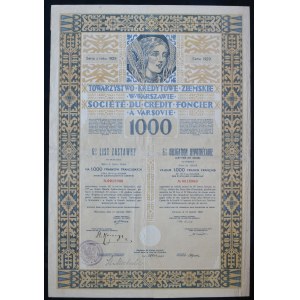 Towarzystwo Kredytowe Ziemskie in Warsaw, 6% mortgage bond 1929, 1,000 French francs