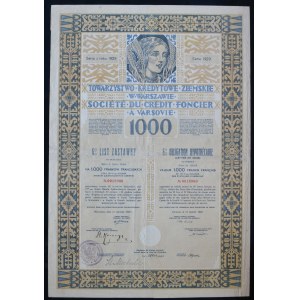 Towarzystwo Kredytowe Ziemskie w Warszawie, 6% Pfandbrief 1929, 1.000 französische Francs