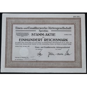 Szprotawa, Eisen- und Emaillierwerke AG, 100 Mark 1927