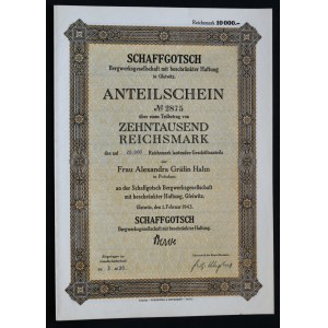 Schaffgotsch Bergwerksgesellschaft, podíl 10 000 marek 1943