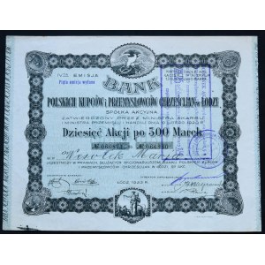 Banka polských křesťanských obchodníků a průmyslníků v Lodži, 10 x 500 mkp 1922, číslo IV