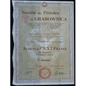 Societe des Petroles de Grabownica, share of 100 francs, 1928