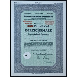 Štetín, Provinzialbank Pommern, 4% hypotekárny záložný list, 100 mariek 1940