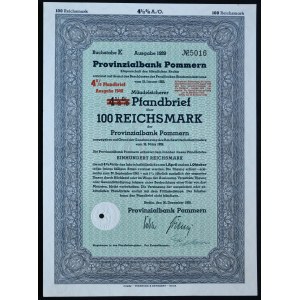 Szczecin, Provinzialbank Pommern, 4% list zastawny, 100 marek 1940