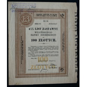 Vilniuská zemská banka, 4,5% hypoteční zástavní list, série I, 1926