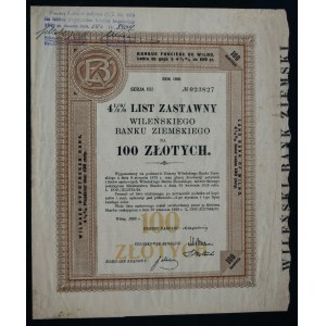 Wileński Bank Ziemski, 4,5% list zastawny, seria I, 1926