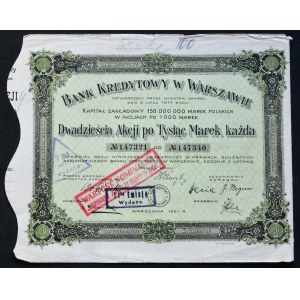 Bank Kredytowy w Warszawie S.A., 20 x 1.000 mkp 1921