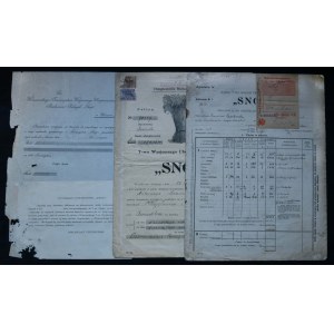Varšavská vzájemná pojišťovna Snop - pojistná smlouva a dokumenty (4 kusy)
