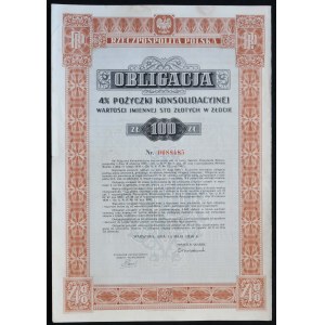 4% konsolidačný úver 1936, 100 PLN dlhopis