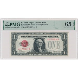 USA, Červená pečeť, 1 dolar 1928 - Woods &amp; Woodin - PMG 65 EPQ