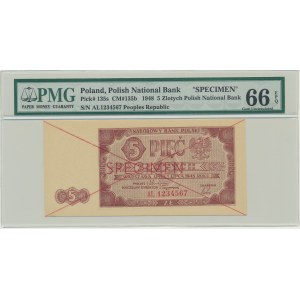 5 zlatých 1948 - SPECIMEN - AL - PMG 66 EPQ