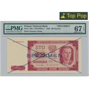 100 zlatých 1948 - SPECIMEN - D 123456/789000 - PMG 67 EPQ