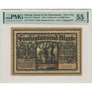 Danzig, 5 Millionen Mark 1923 - grüner Aufdruck - PMG 55