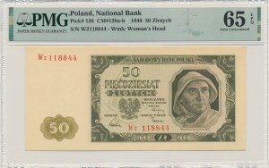 50 złotych 1948 - W2 - PMG 65 EPQ - PIERWSZE NOTOWANIE W UNC - RZADKOŚĆ