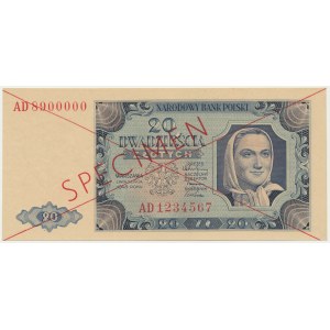 20 złotych 1948 - SPECIMEN - AD 890000/12314567 -