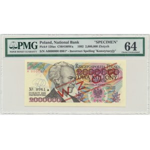 2 million zloty 1992 - MODEL - A 0000000 - No.0961 - with error Constitutional - PMG 64