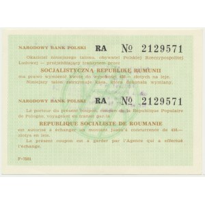 NBP voucher for 450 zlotys to exchange for lei in the Socialist Republic of Romania