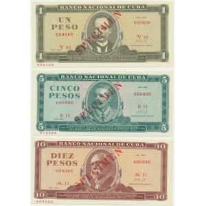 Kuba, Satz von 1-10 Pesos 1967-72 - MODELL - (3 Stück).