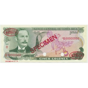 Costa Rica, 5 Colones (1968) - SPECIMEN -