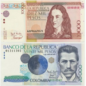 Colombia, lot 10.000-20.000 Pesos 1999-2001 (2 pcs.)
