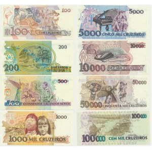 Brazil, lot 100-100.000 Cruzeiros (8 pcs.)