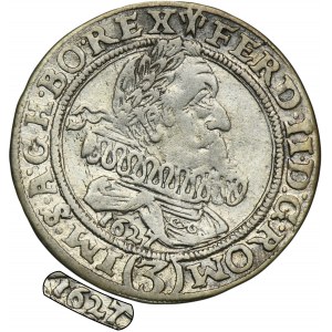 Sliezsko, vláda Habsburgovcov, Ferdinand II, 3 Krajcary Vroclav 1627 HR - Zriedkavé, dátum pod bustou