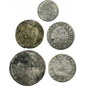 Set, Austria and Silesia Habsburg rule, Gröschel, 3 Kreuzer and 6 Kreuzer (5 pcs.)