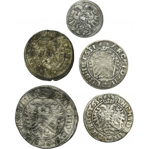 Set, Austria and Silesia Habsburg rule, Gröschel, 3 Kreuzer and 6 Kreuzer (5 pcs.)