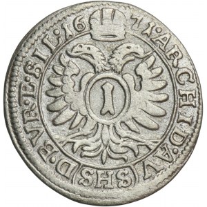 Śląsk, Panowanie habsburskie, Leopold I, 1 Krajcar Wrocław 1671 SHS
