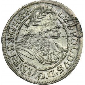 Slezsko, habsburská vláda, Leopold I., 6 Krajcarů Vratislav 1673 SHS - NÁHRADA