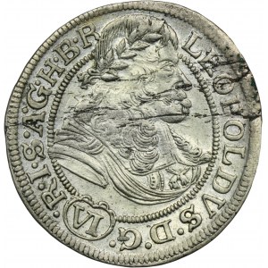 Schlesien, Herrschaft der Habsburger, Leopold I., 6 Krajcars Wrocław 1673 SHS - REPLACEMENT