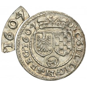 Sliezsko, vojvodstvo Legnicko-Brzesko-Wołowskie, Jan Chrystian a Jerzy Rudolf, 3 Krajcary Złoty Stok 1607 - veľmi zriedkavé