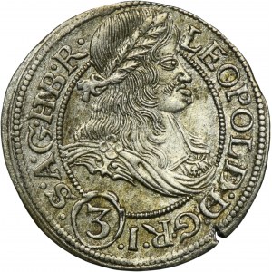 Slezsko, Habsburkové, Leopold I., 3 Krajcary Wrocław 1667 SHS