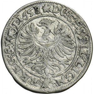 Slezsko, knížectví Legnicko-Brzesko-Wołowskie, Jerzy III Brzeski, Ludwik IV Legnicki a Chrystian Wołowski, 3 Krajcary Brzeg 1658 EW