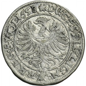 Śląsk, Księstwo Legnicko-Brzesko-Wołowskie, Jerzy III Brzeski, Ludwik IV Legnicki i Chrystian Wołowski, 3 Krajcary Brzeg 1658 EW