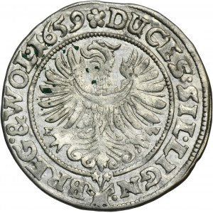 Schlesien, Herzogtum Legnicko-Brzesko-Wołowskie, Jerzy III Brzeski, Ludwik IV Legnicki und Chrystian Wołowski, 3 Krajcary Brzeg 1659 EW