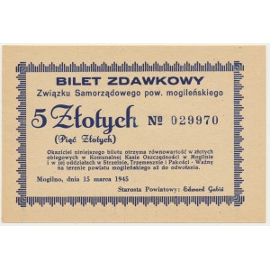Mogilno, Prestupový lístok za 5 zl 1945