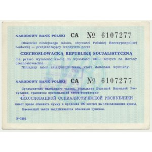 NBP-Gutschein über 200 Zloty für den Umtausch in Kronen in der Tschechoslowakei