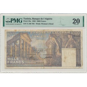 Tunisko, 1 000 franků 1950 - PMG 20